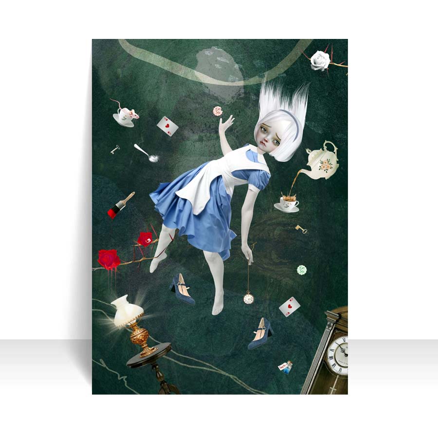 Wonderland ACEO card. Featuring Alice falling down the rabbit hole.