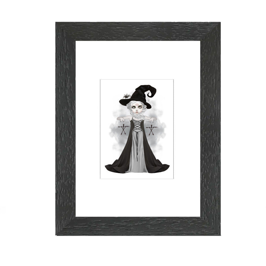 Framed ACEO print of The Blair Witch, featuring creepy cute gothic artwork perfect for home decor or art collectors.