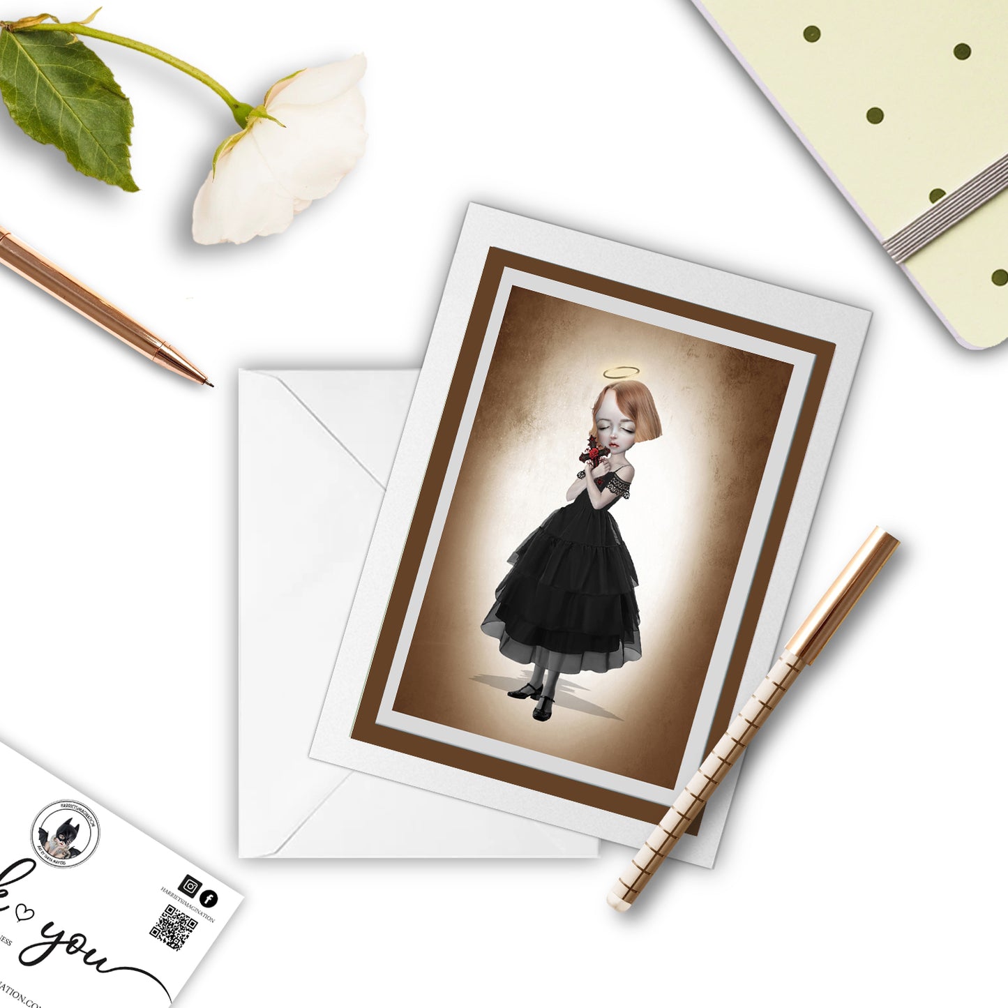 Girl & Crucifix Art Greeting Card