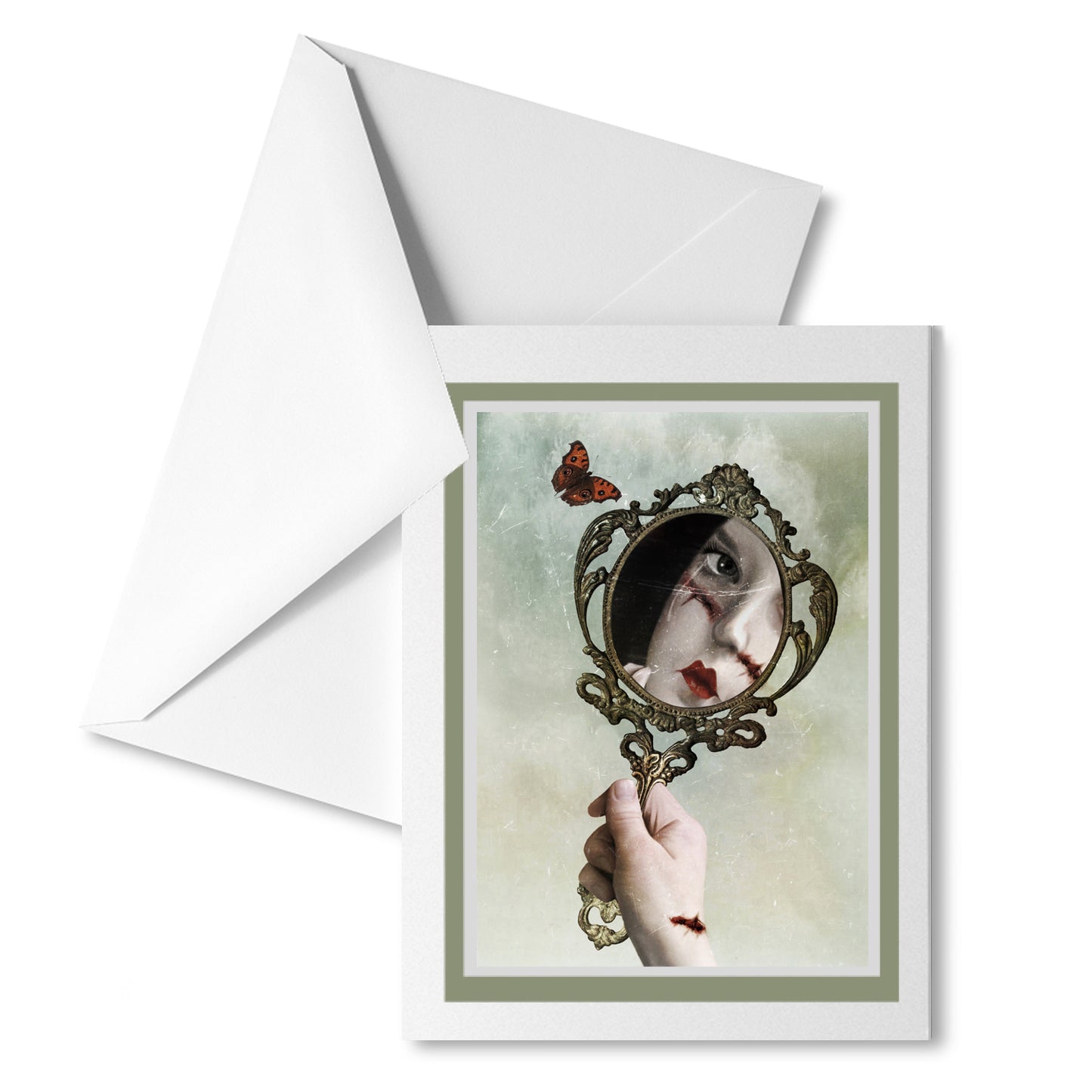 Scarred Reflection in Mirror Art Greeting Card
