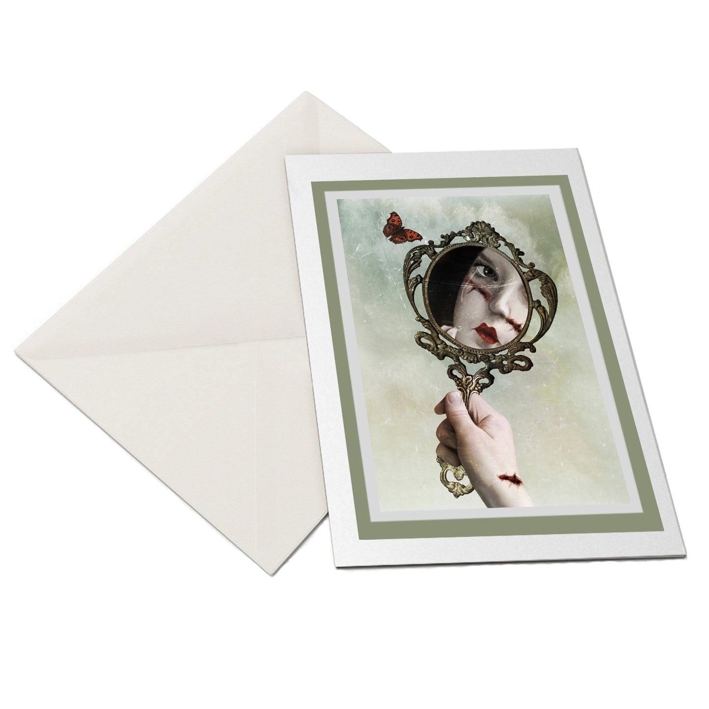 Scarred Reflection in Mirror Art Greeting Card