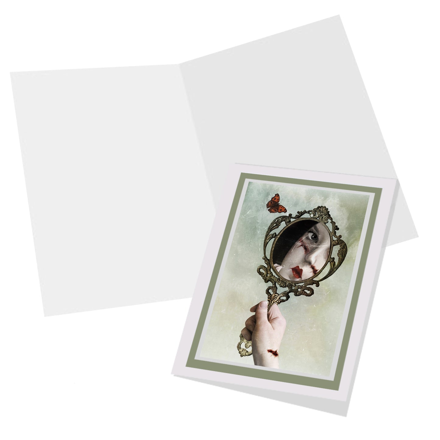 Scarred Reflection in Mirror Art Greeting Card