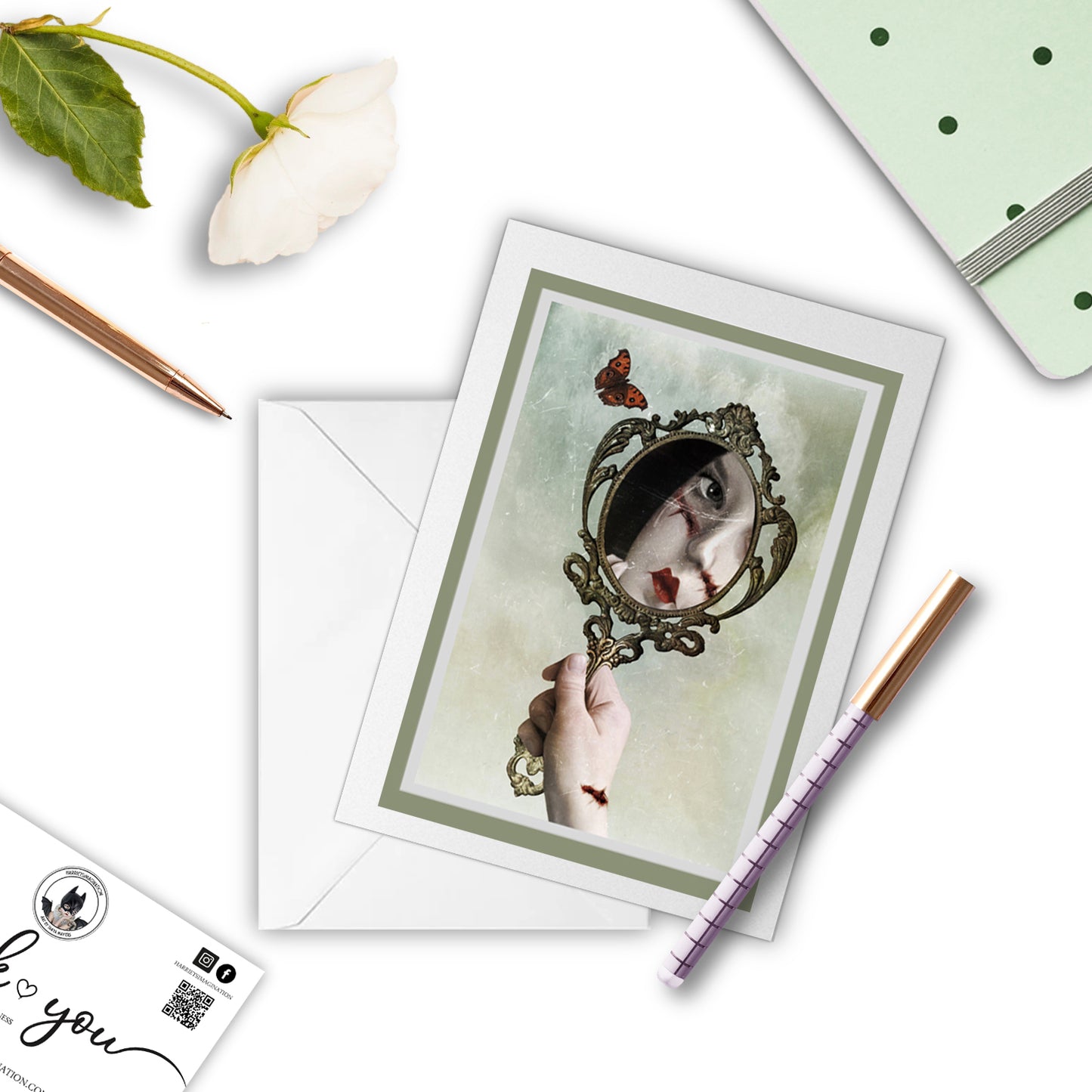 Scarred Reflection in Mirror Art Greeting Card