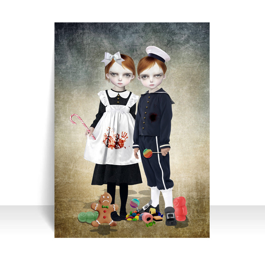 Creepy cute gothic ACEO Art, the image is of Hansel and Gretel they are the villains in my story not the witch.