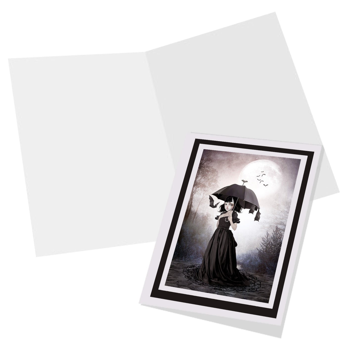Gothic Girl and Bats Dark Art Greeting Card