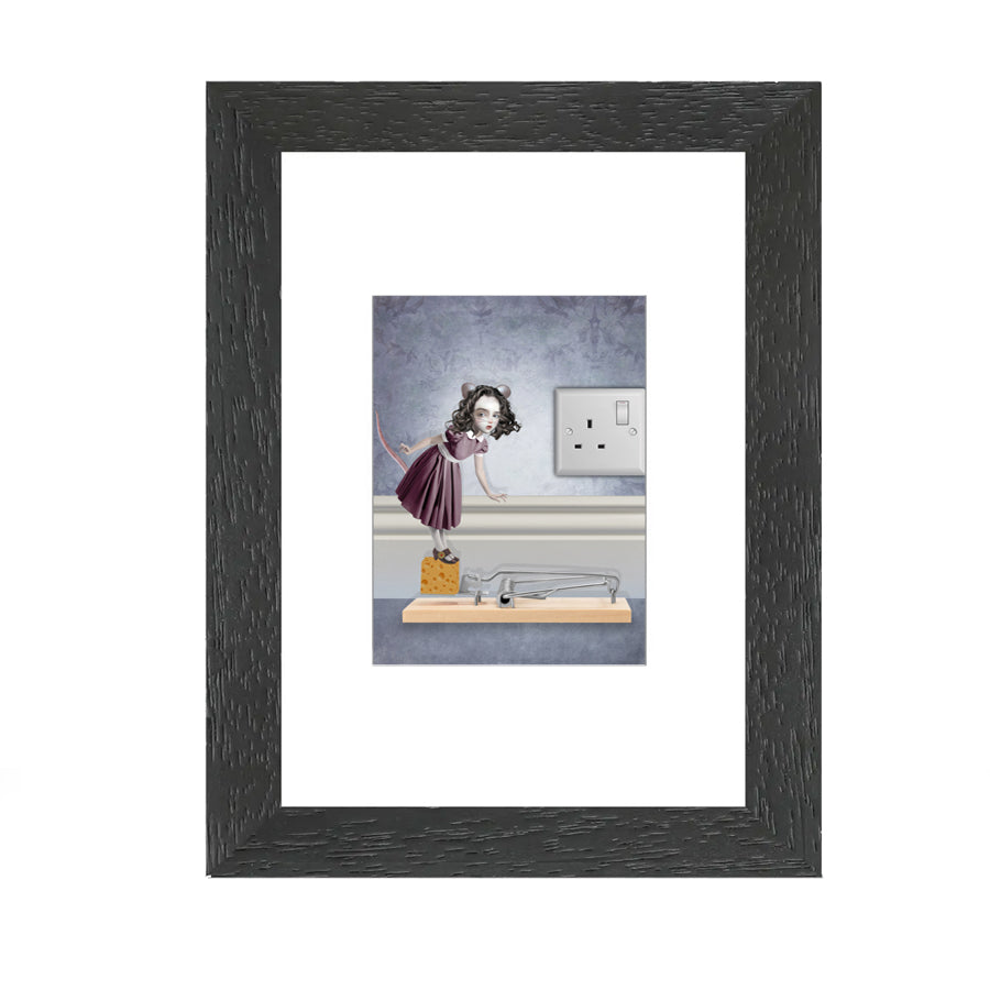 Mouse girl ACEO Card in a black frame.