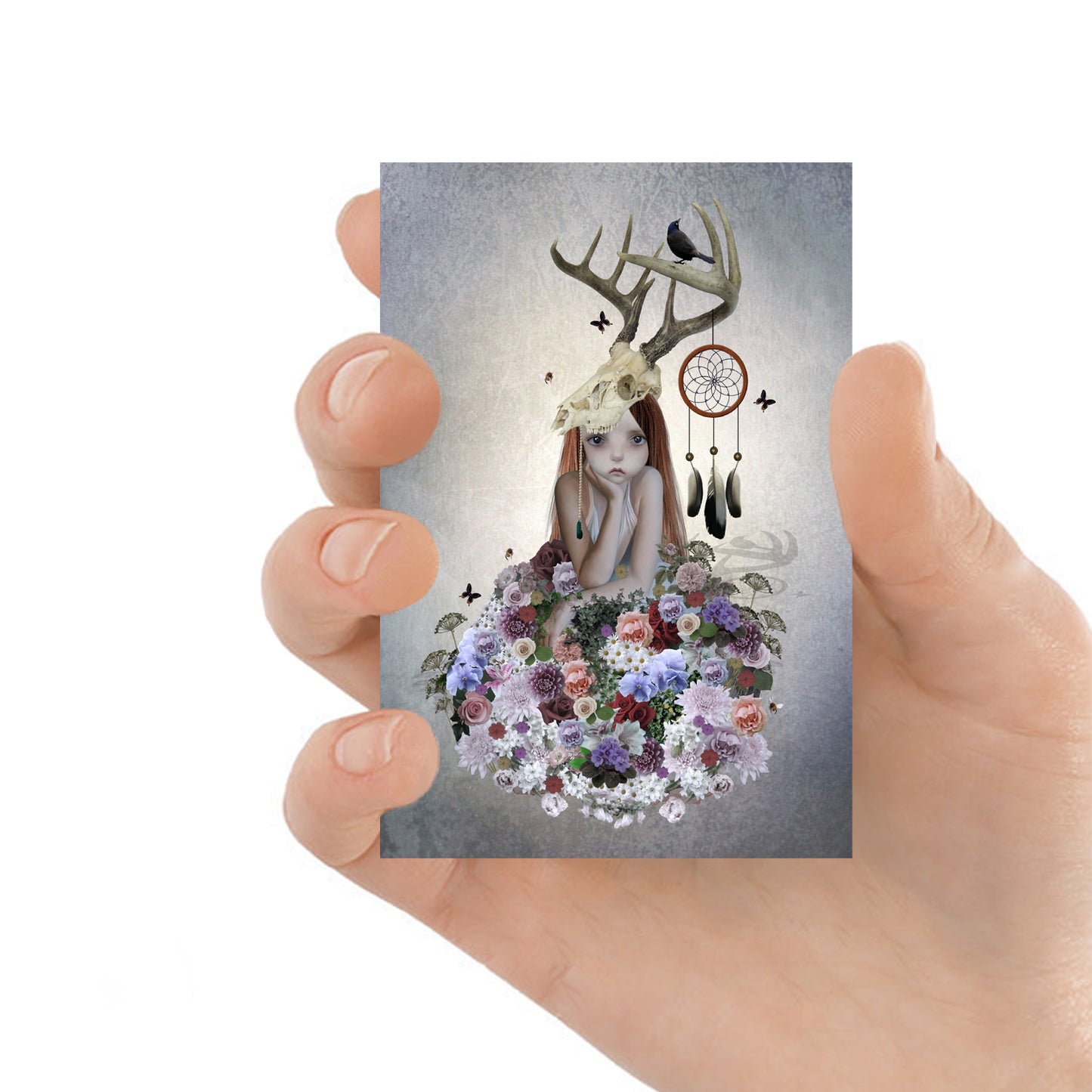 Flower Girl With Dreamcatcher ATC ACEO - Whimsical Artist Trading Card