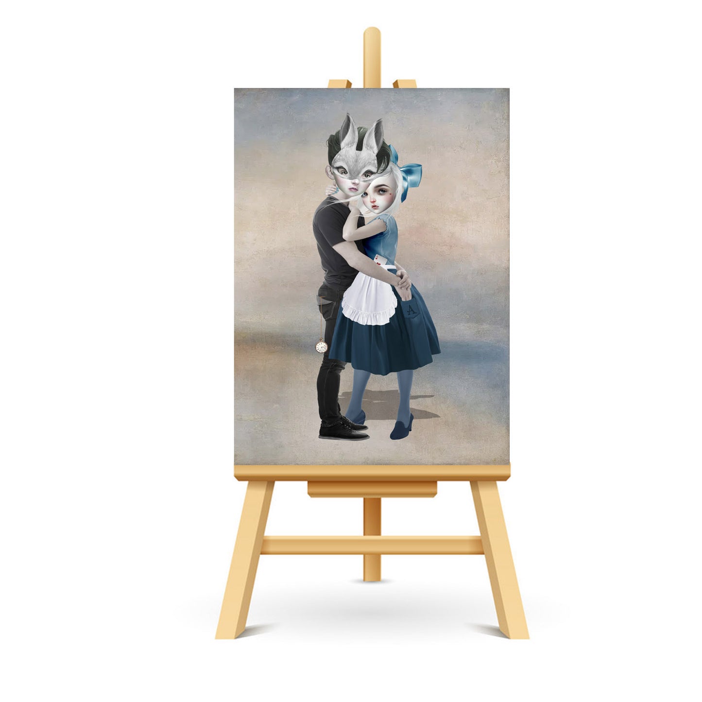 Fairy Tale ACEO art displayed on a stand. Whimsical miniature art print showcasing gothic style.