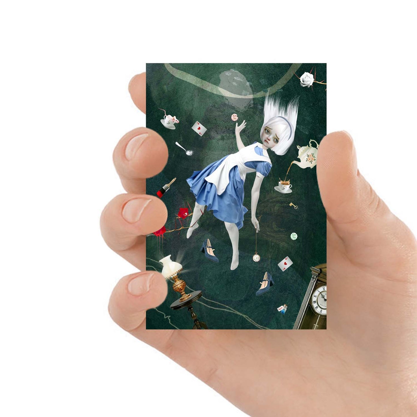 ACEO artist trading card. Featuring Alice falling down the rabbit hole.