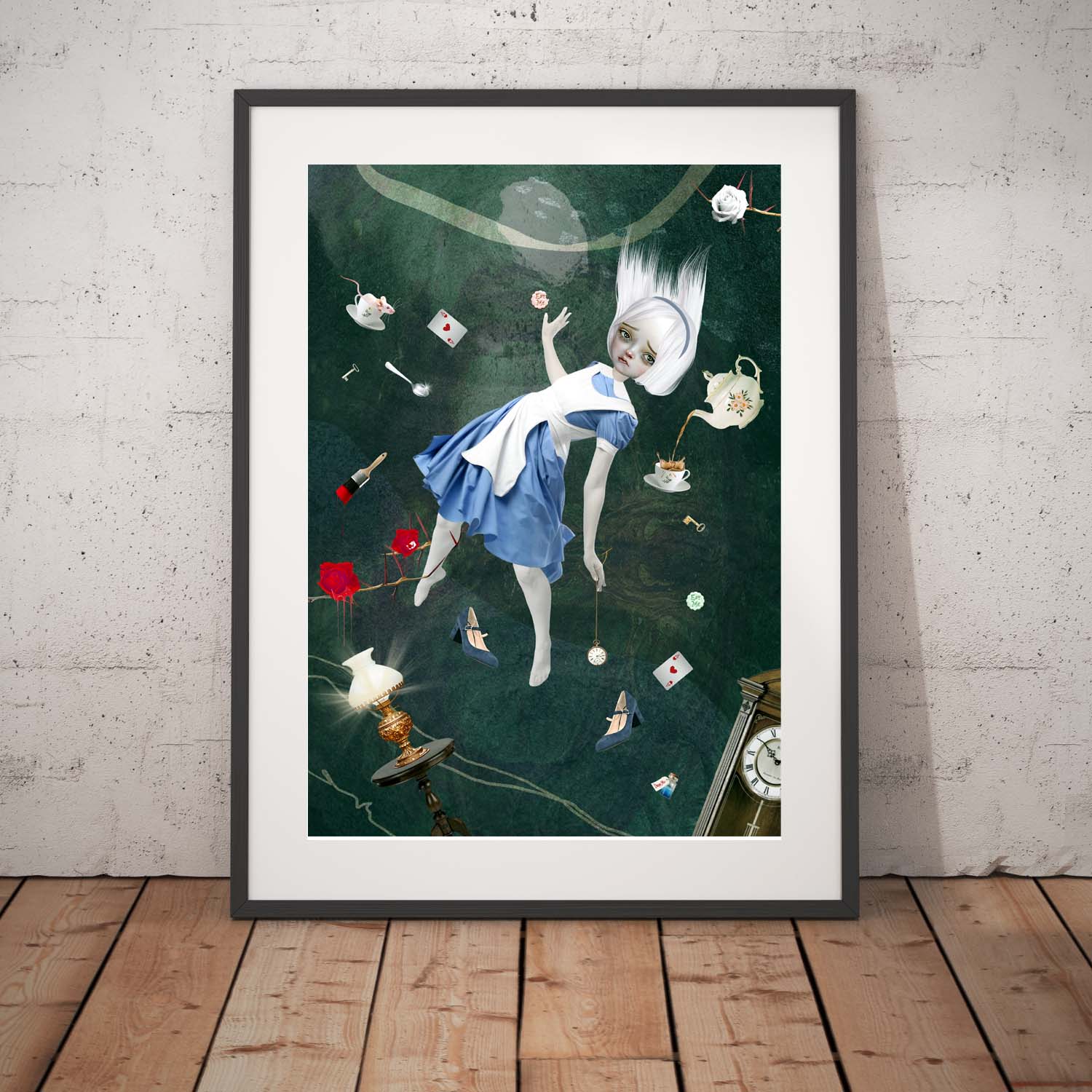 whimsical world of Alice in Wonderland with this charming art print. Follow Alice as she falls down the rabbit hole.