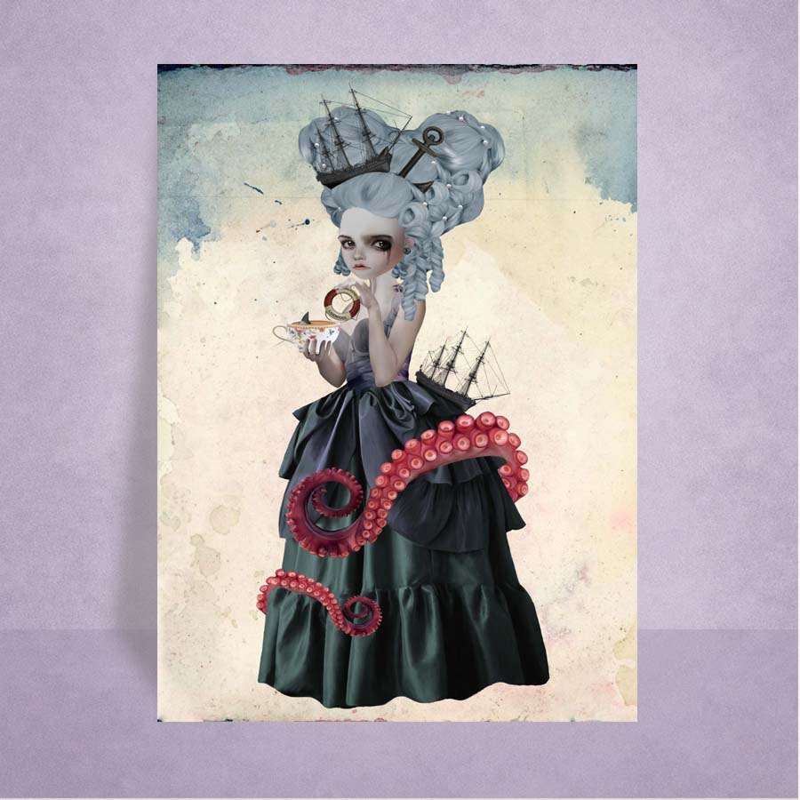 ACEO art card illustration of  Amphitrite Sea Goddess on a textured background