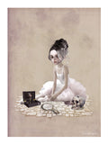 Artistic depiction of a ballerina with a skull on a textured beige background