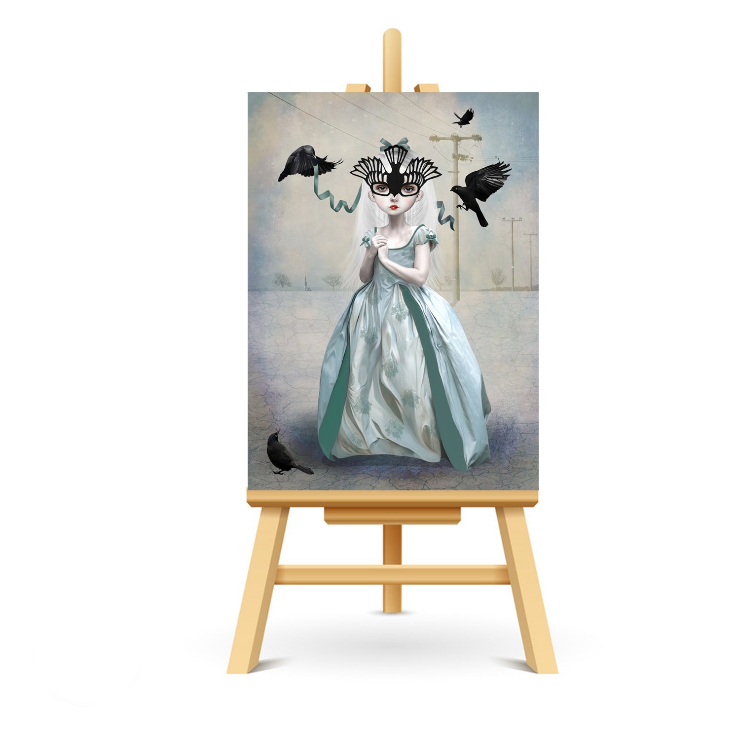 This miniature artist trading card features a girl in a blackbird mask, searching for a place to belong.