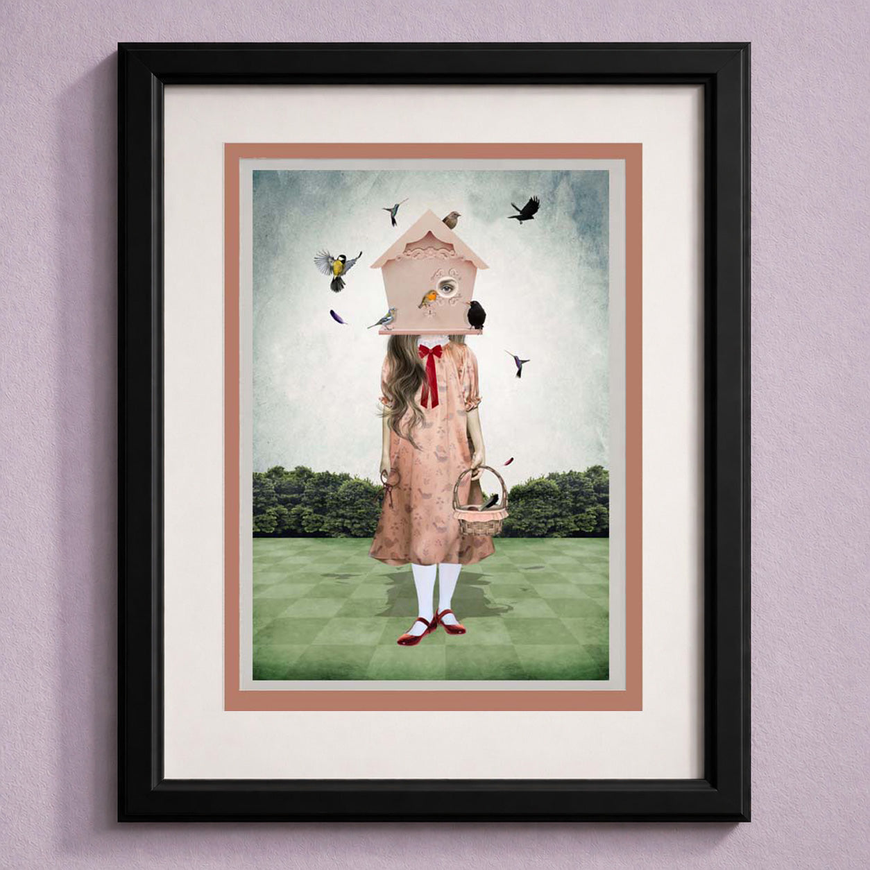 Bird Girl Art Greeting Card in Frame