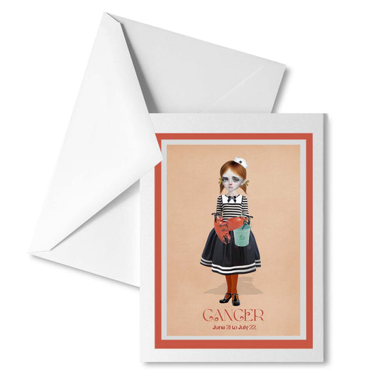 Cancer star sign girl greeting card with matching envelope, perfect for sending a  whimsical message.