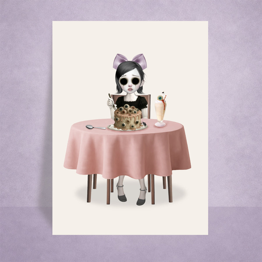 Creepy Cute Eyeball ACEO Card Display on lilac background
