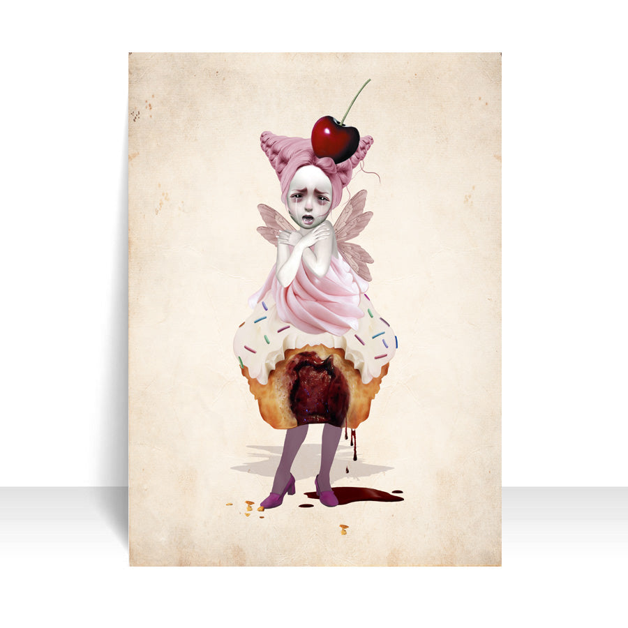 Fairy Cake ACEO card on a white background, featuring a whimsical, dark fairy with cake elements.
