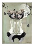 Creepy twin sisters werewolf art print. Capturing a gothic transformation scene, 