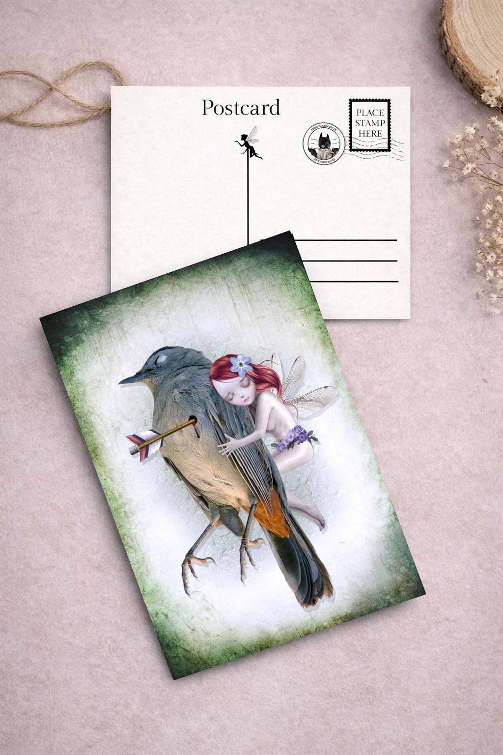 Fairy and dying bird art postcard from Fairy art postcard set