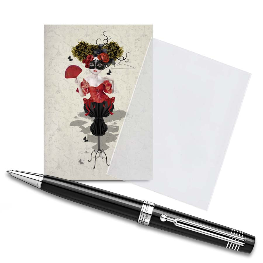 Fashion Mannequin ACEO Card with Clear Sleeve and Pen Display.
