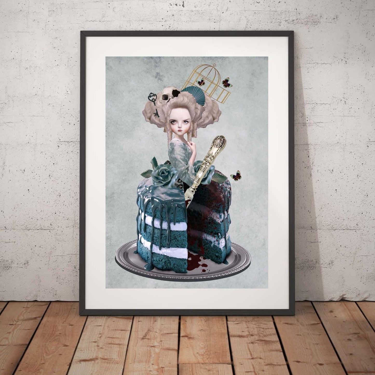 Rococo Baroque art print! Featuring Marie Antoinette with a sweet surprise, her lower half  a delectable cake with a missing slice