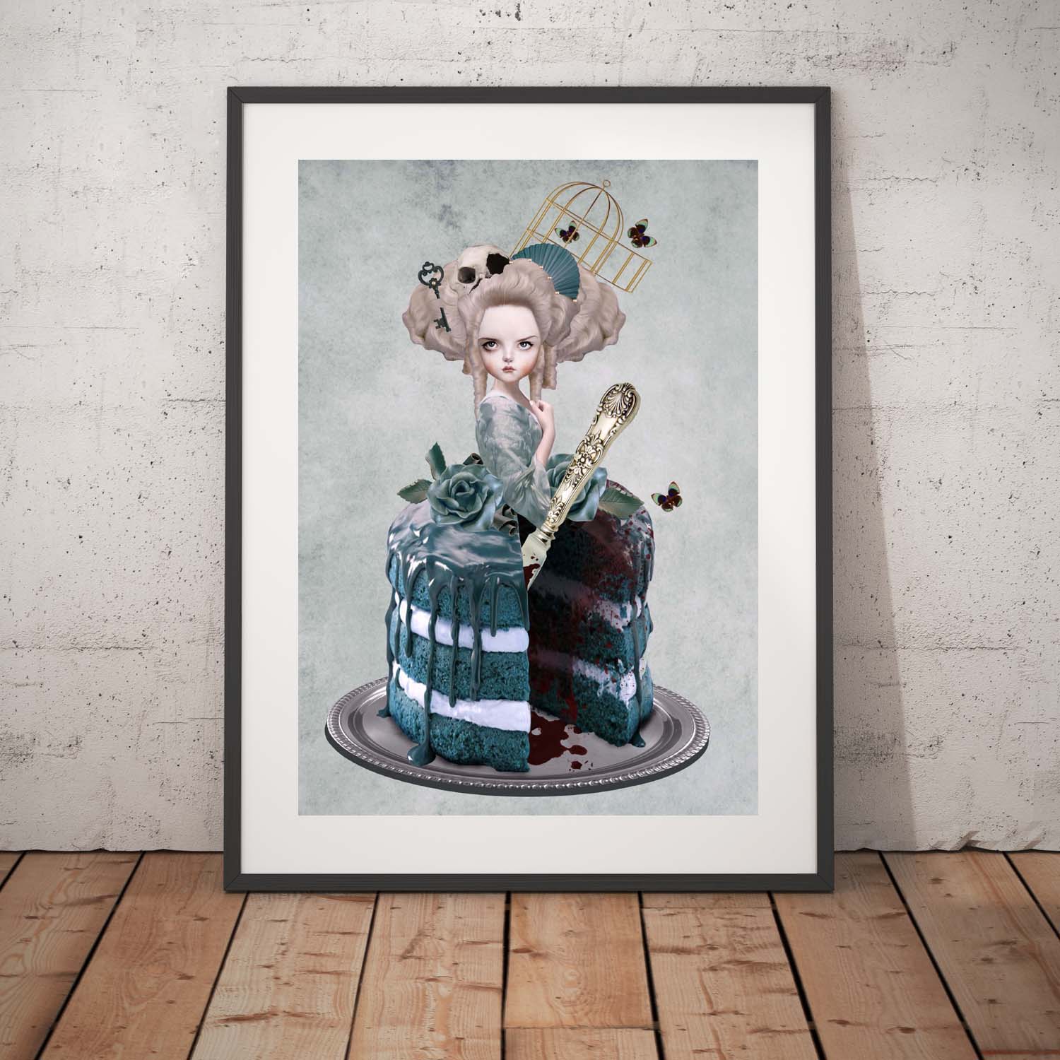 Rococo Baroque art print! Featuring Marie Antoinette with a sweet surprise, her lower half  a delectable cake with a missing slice