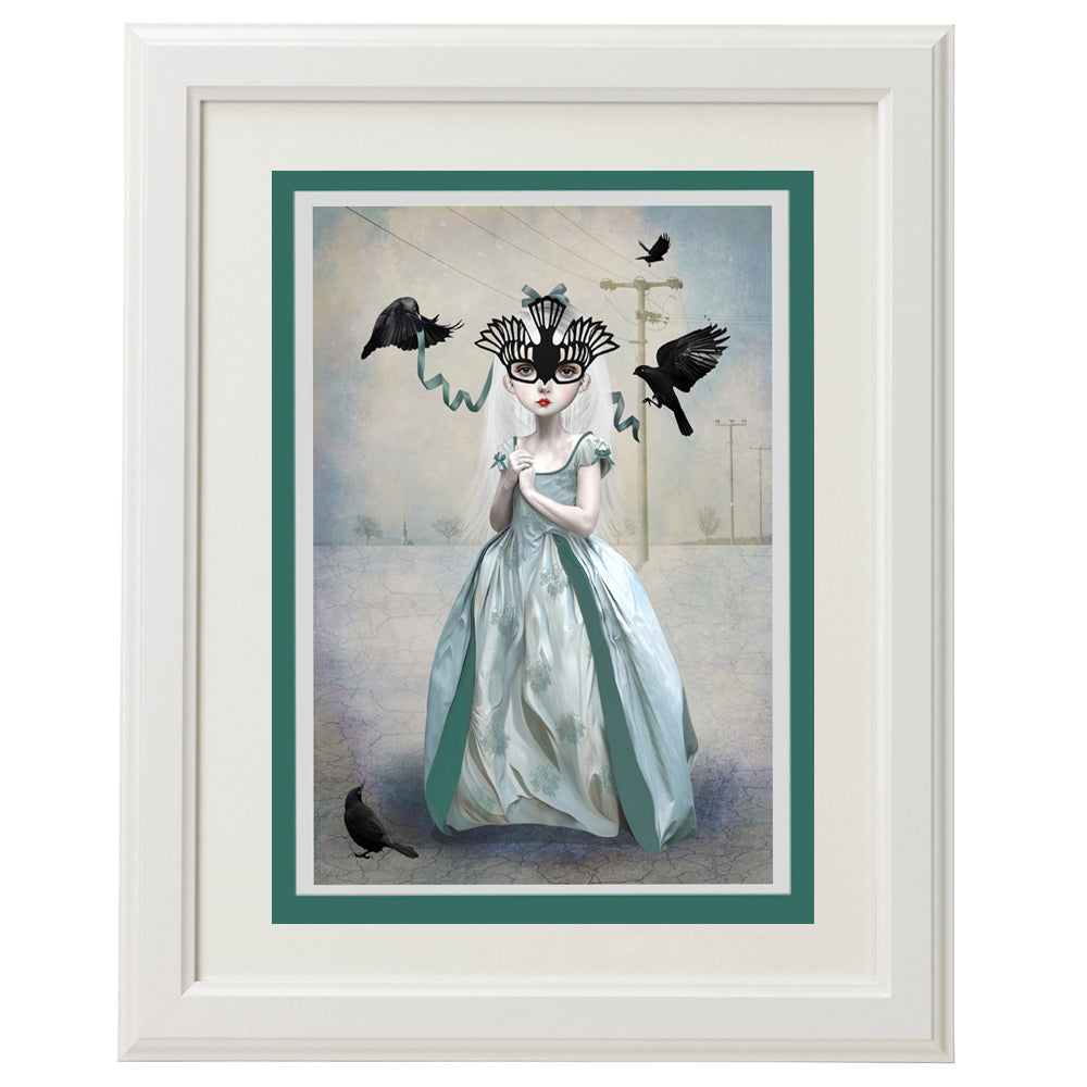 Bird Girl And Blackbirds Art Greeting Card, perfect for framing as home decor.