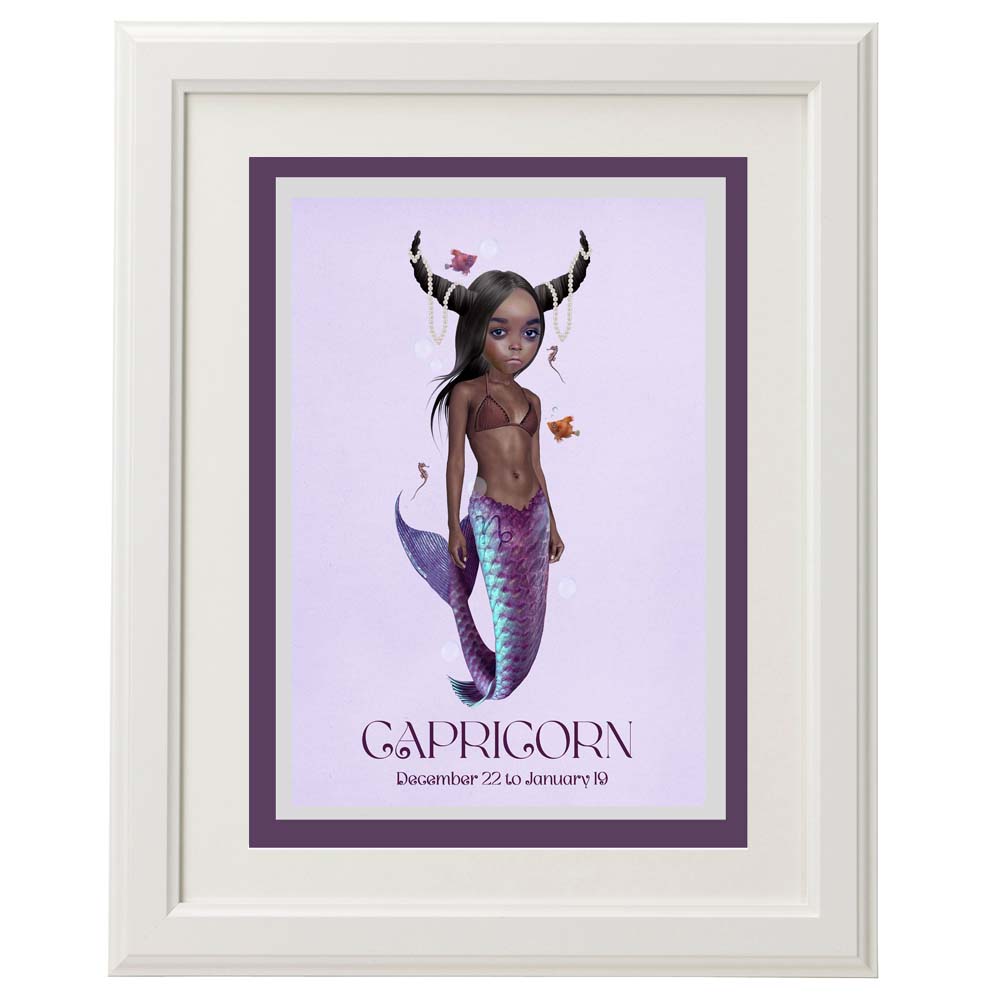 Framed Capricorn star sign card – a unique, dark art piece for home décor.