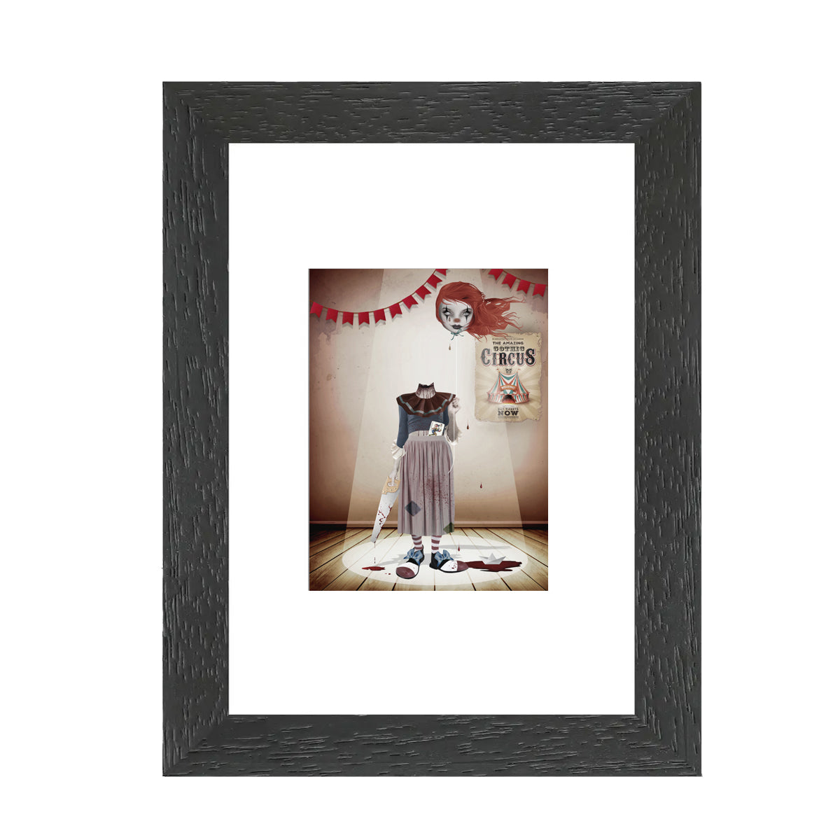 Framed ACEO print of creepy clown, featuring creepy cute gothic artwork perfect for home decor or art collectors.