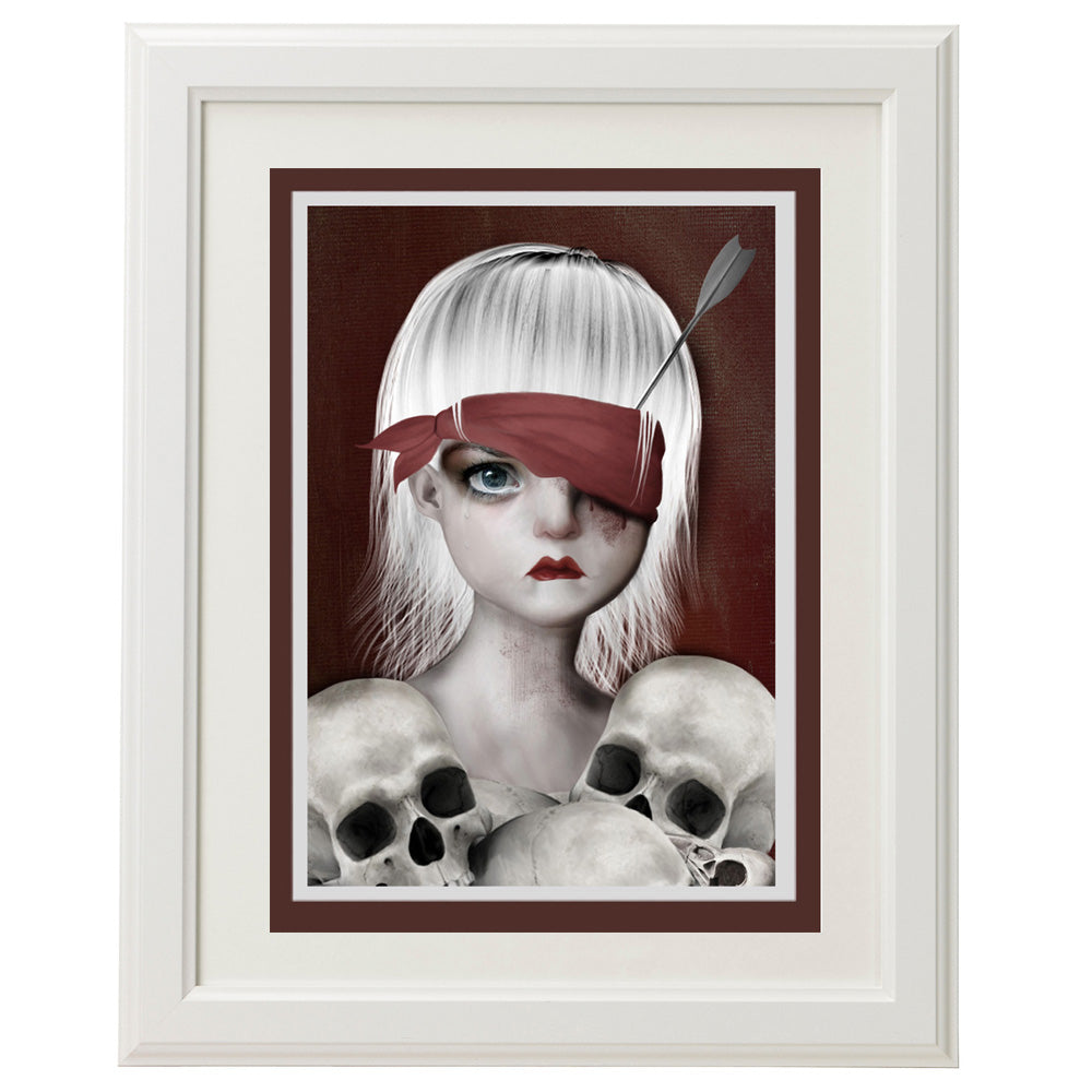 Macabre Girl and Skulls Art Greeting Card , perfect for framing as home decor.