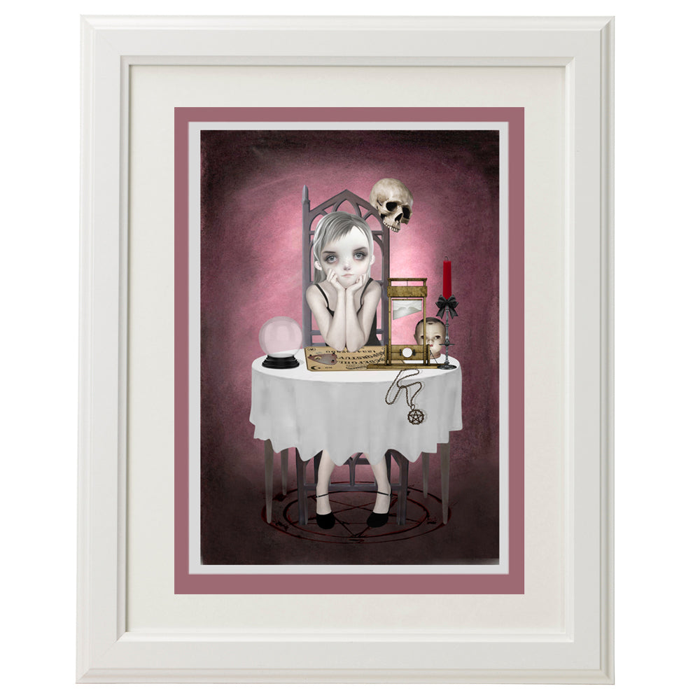 Framed Goth Girl with ouija board Greeting Card for Home Décor.