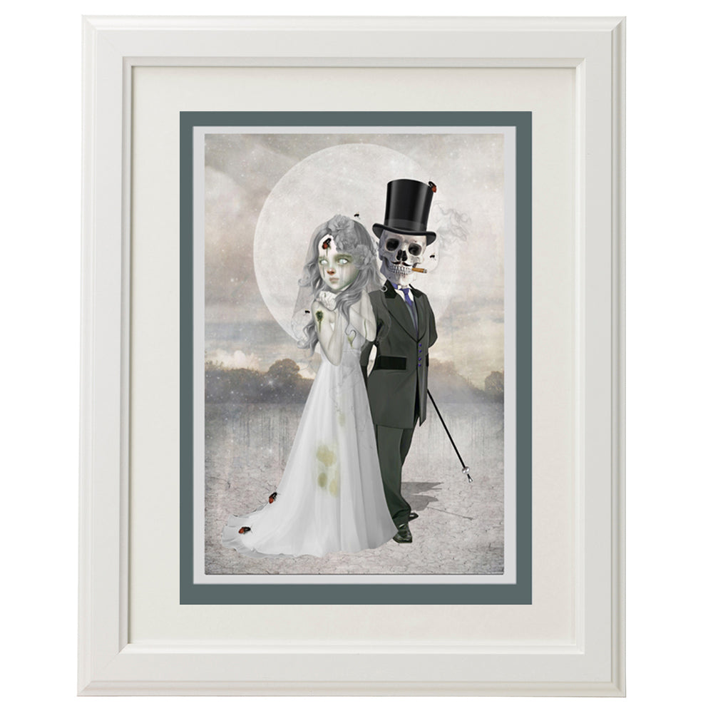 Framed Gothic wedding card – a unique, dark art piece for home décor.