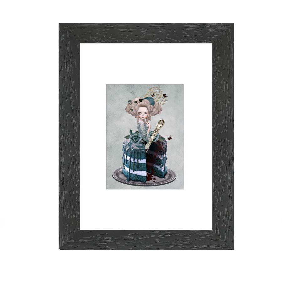 ACEO  Featuring Marie Antoinette, but with a quirky twist - her lower half is a cake with a bloody missing slice.