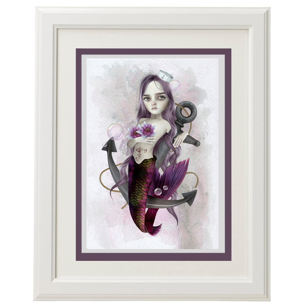Framed mermaid and anchor card – a unique, whimsical
art piece for home décor.