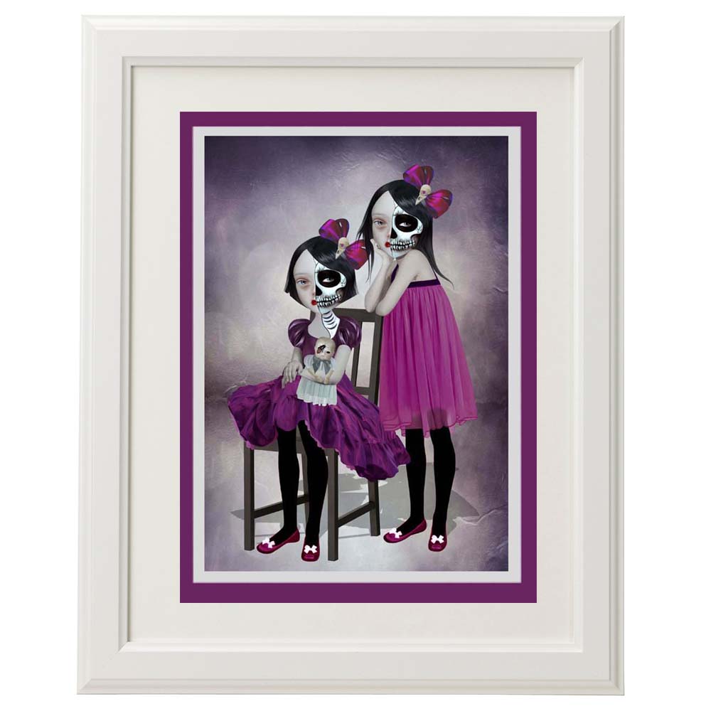 Framed Skull girls card – a unique, dark art piece for home décor.