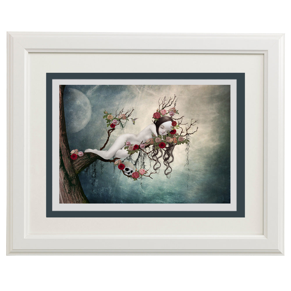 Framed Sleeping Beauty card – a unique, Fairy tale art piece for home décor.