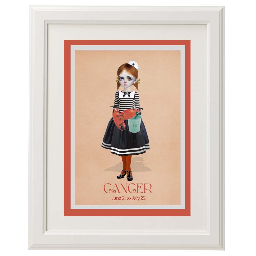 Framed Star sign Cancer card – a unique, Astrological art piece for home décor.