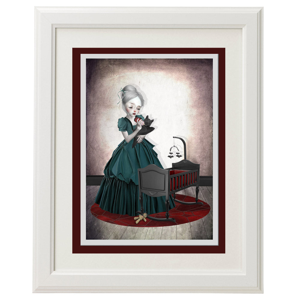 Framed Vampire and Bat card – a unique, dark art piece for home décor.