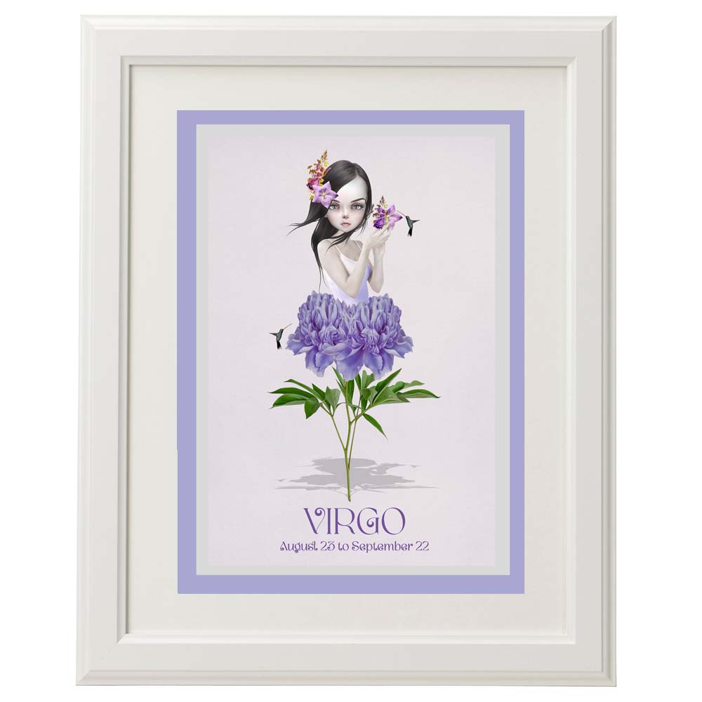 Framed Virgo girl star sign card – a astrological art piece for home décor.