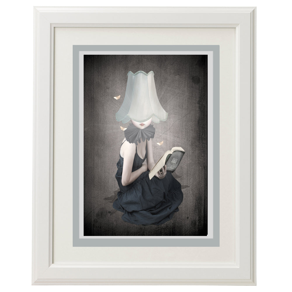 Whimsical Girl And Moth Art Greeting Card, perfect for framing as home decor.