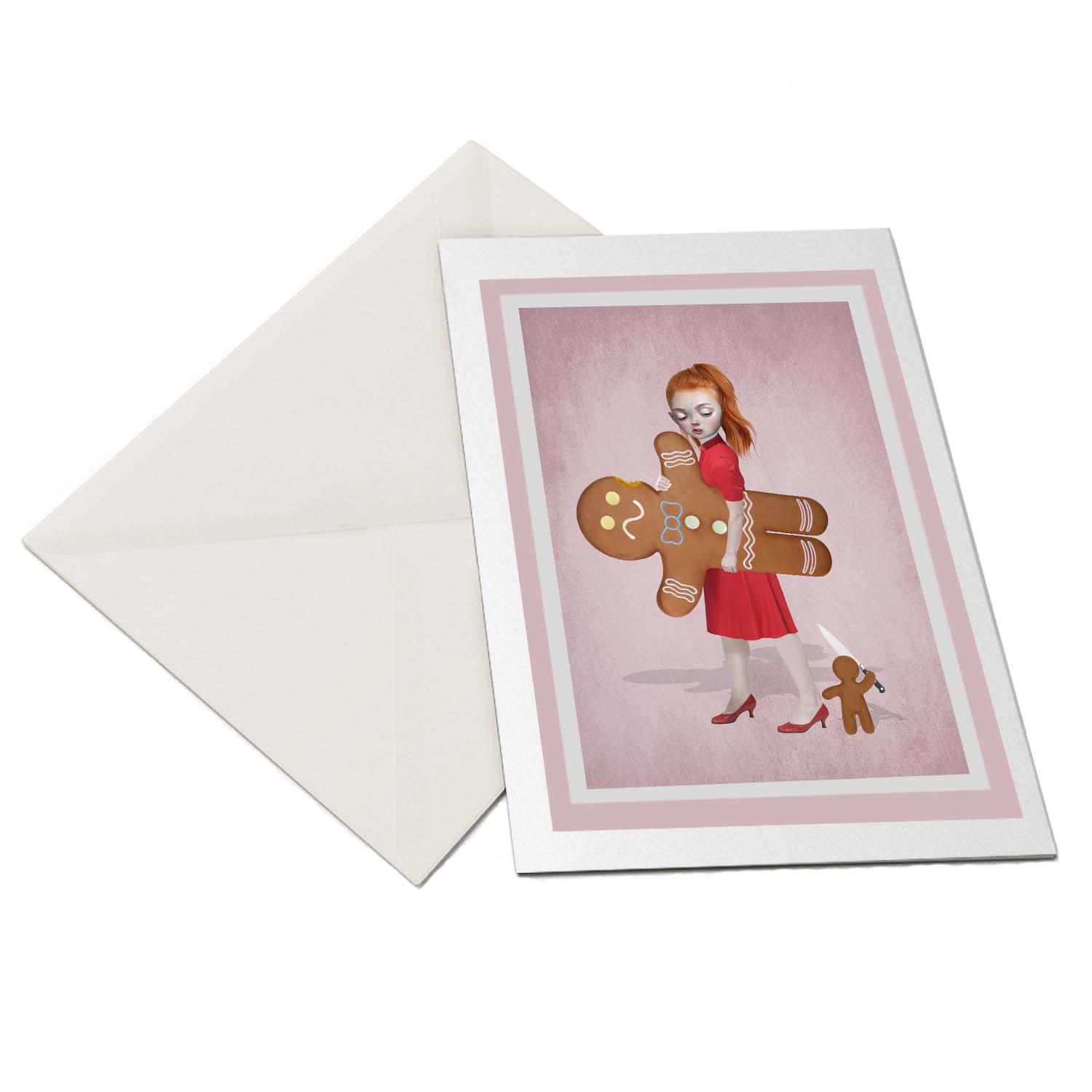 The flat-lay of the Gingerbread Man greeting card and matching envelope is ideal for any occasion.