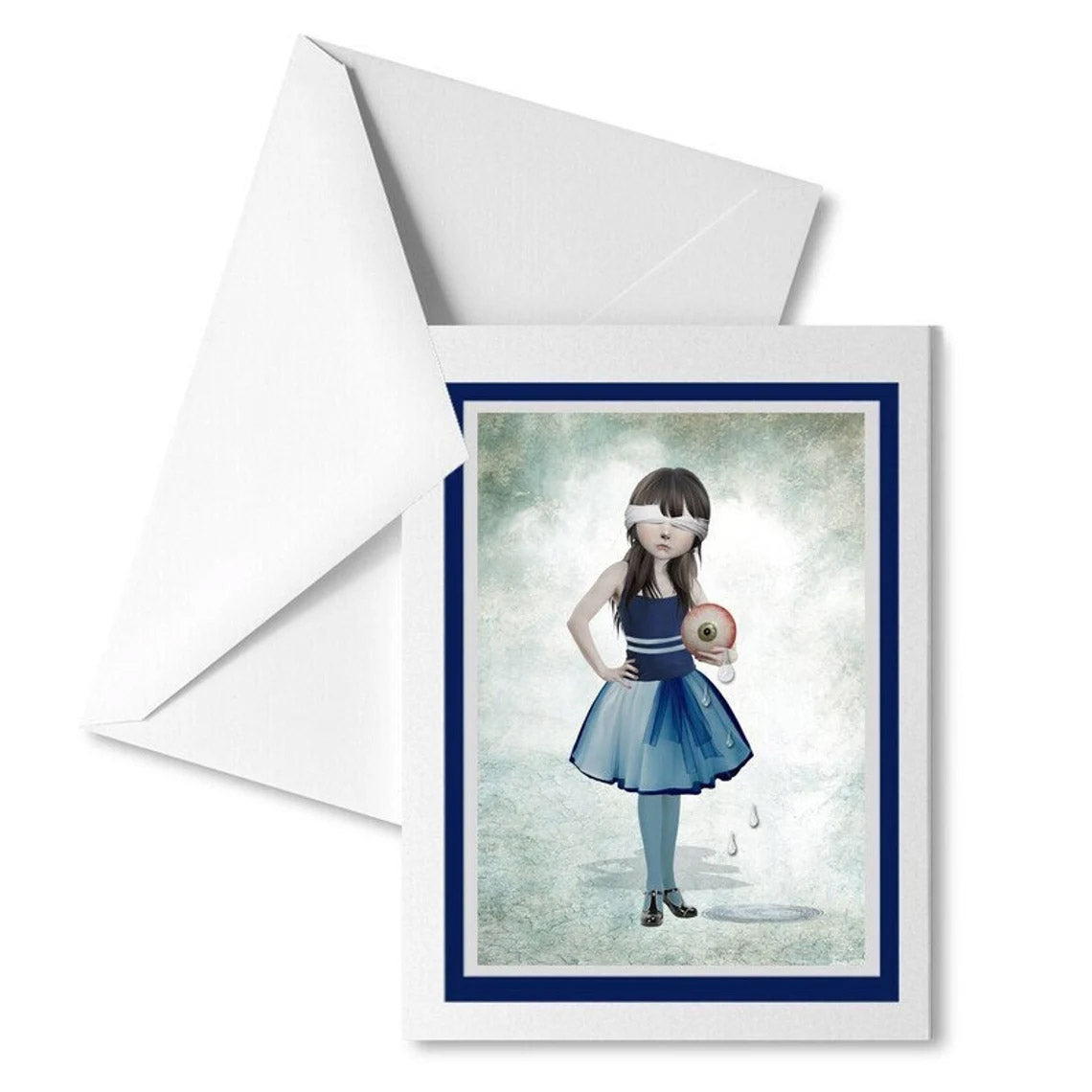 Girl and oversized eyeball greeting card with matching envelope, perfect for sending a Eclectic, whimsical message.