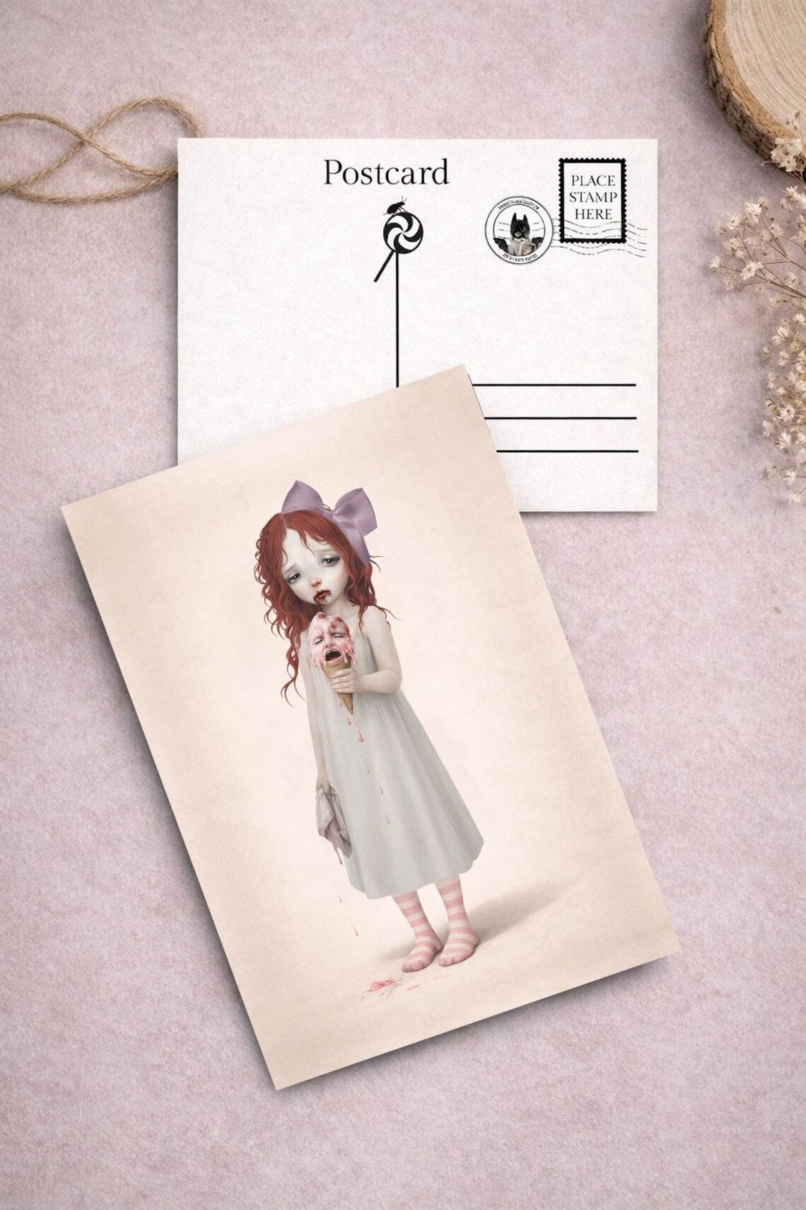 Girl And screaming Ice Cream Art Postcard from Creepy Cute Sweet Treats Postcard Set