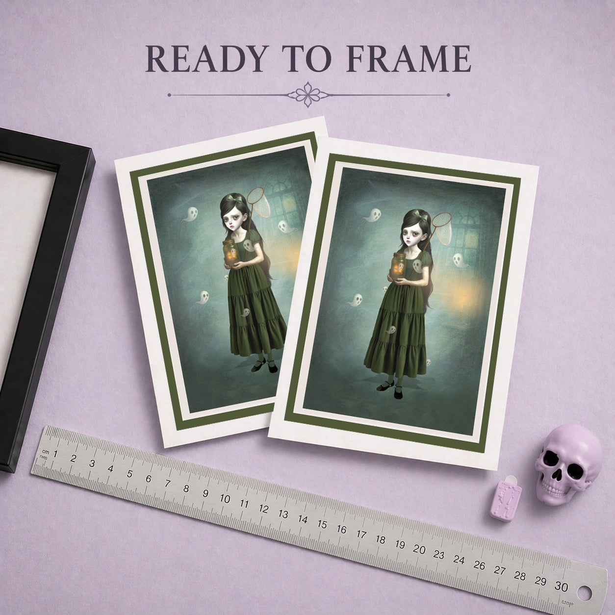 Ready To Frame Girl Catching Ghosts in a Jar Greeting Card.