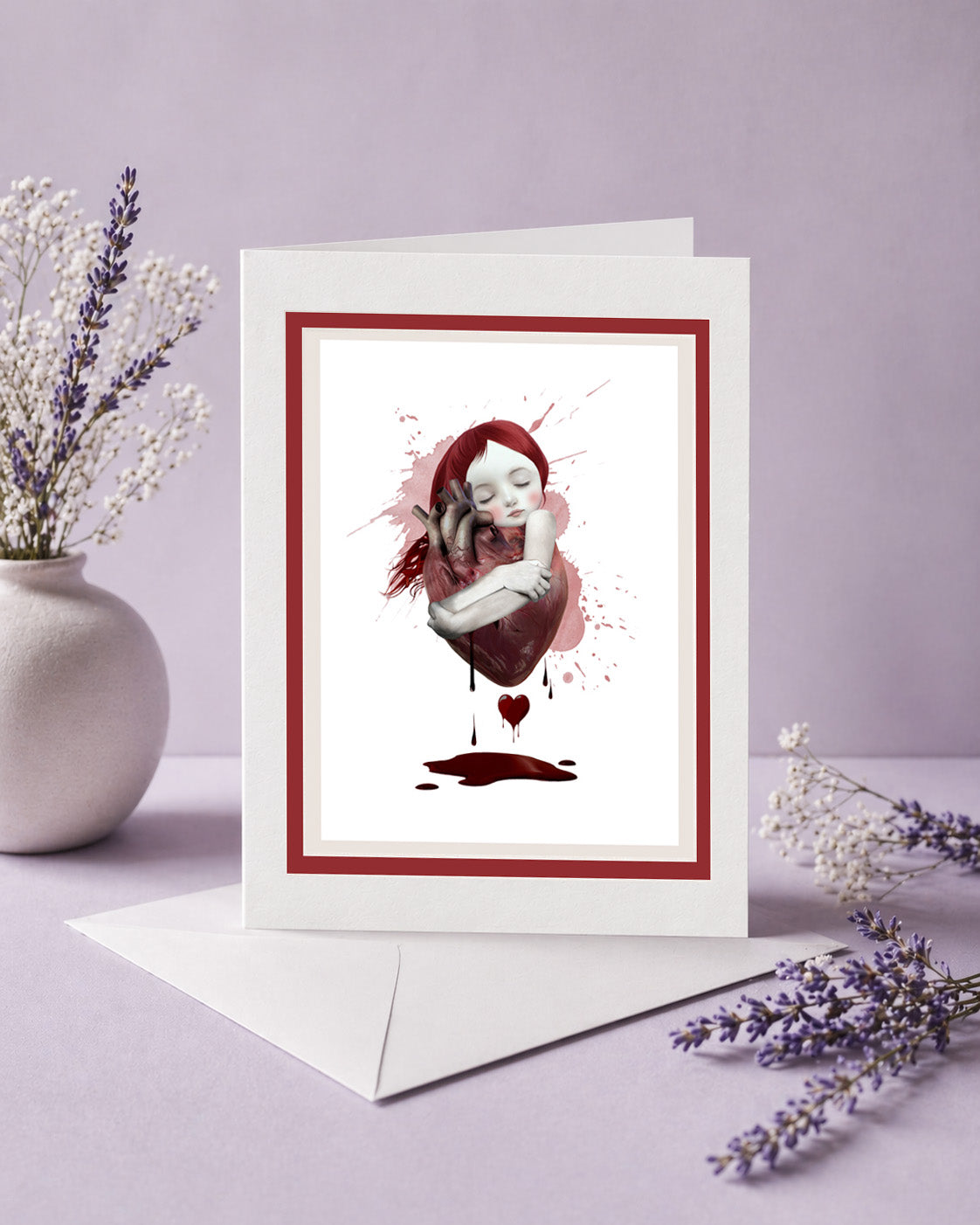 Girl Hugging Anatomical Heart Art Greeting Card