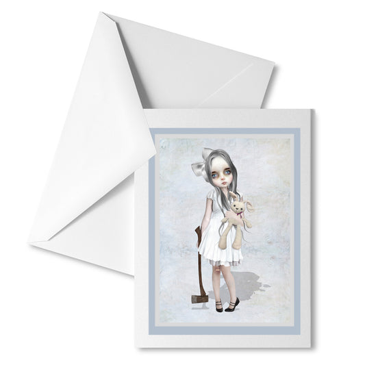 Goth Girl with an axe greeting card with matching envelope, perfect for sending a dark, whimsical message.