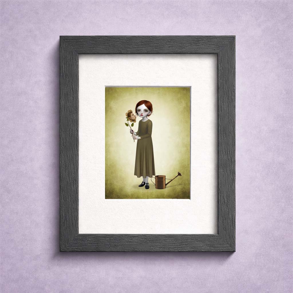 Goth floral ACEO Card displayed in a small frame.