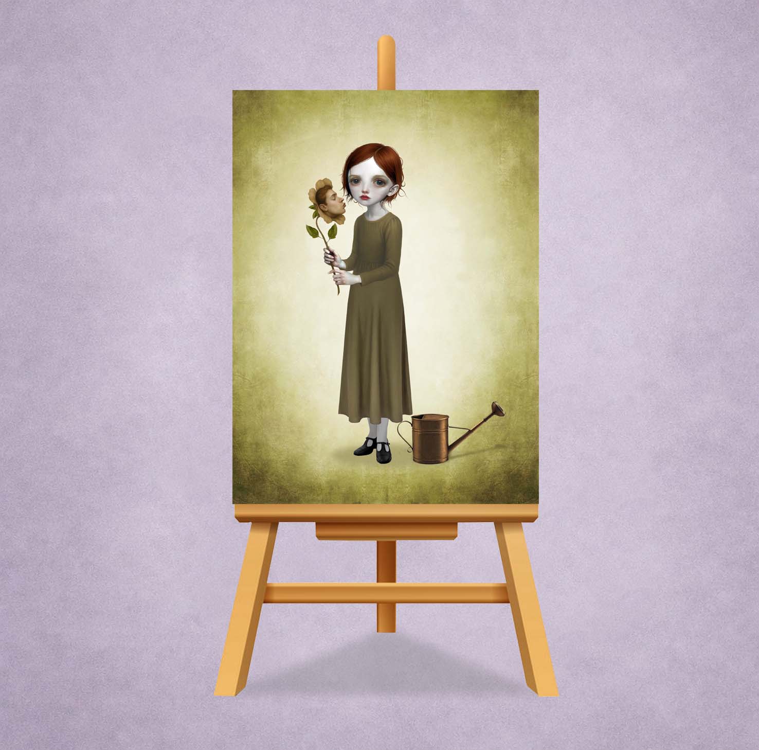 Goth floral ACEO Card dislayed on a miniature easel.
