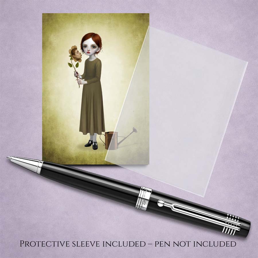 Goth floral ACEO Card with cello sleeve and pen display.