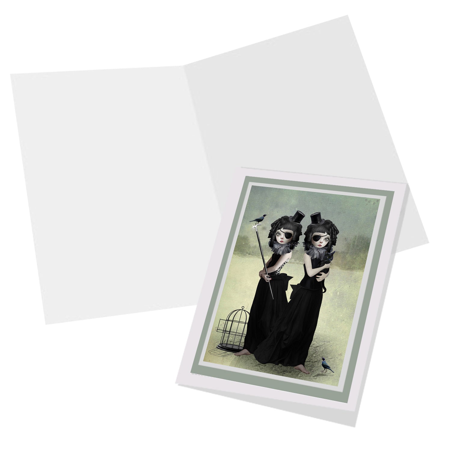 Goth twin sisters greeting card, blank inside for own personal message.